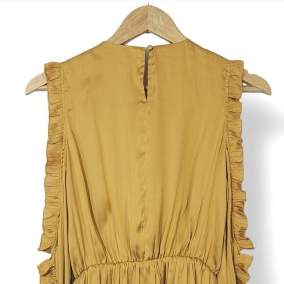 Tularosa Revolve Shilo Satin Open Sleeve Ruffle Blouse in Marigold Size XS - Picture 7 of 11